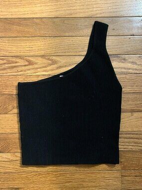 Nordstrom NSR  Women's Black ONE SHOULDER RIBBED CROP TOP SIZE SMALL